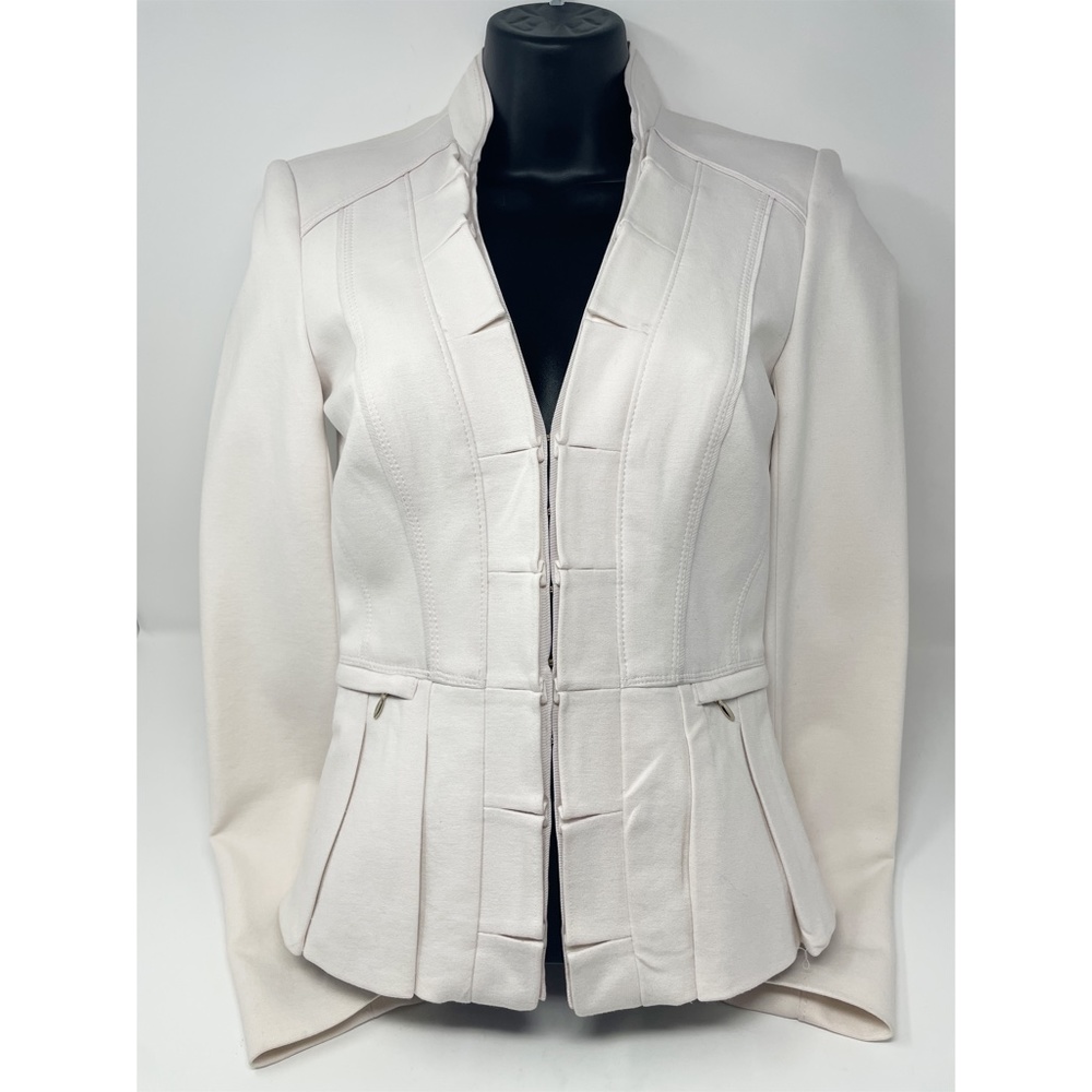 WHBM Off White Ponte Knit Lined Mandarin Collar Blazer Size 00
